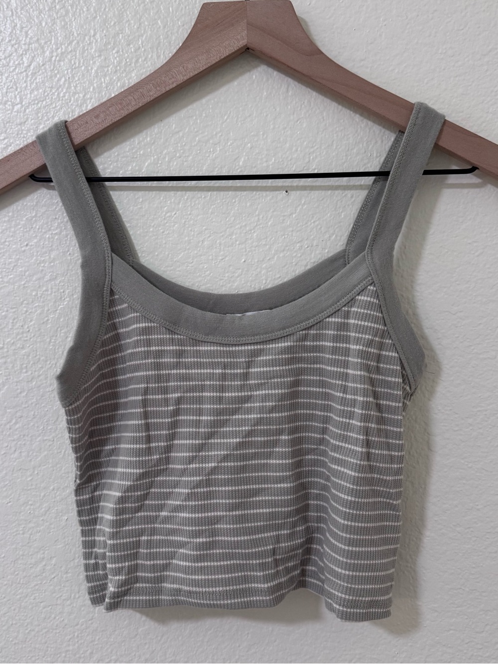 Cotton On Grey & White Striped Ribbed Crop Tank